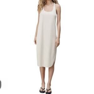New Zara Racerback Midi Dress Women's Large Ivory Hi-Low Curved Hem Stretch